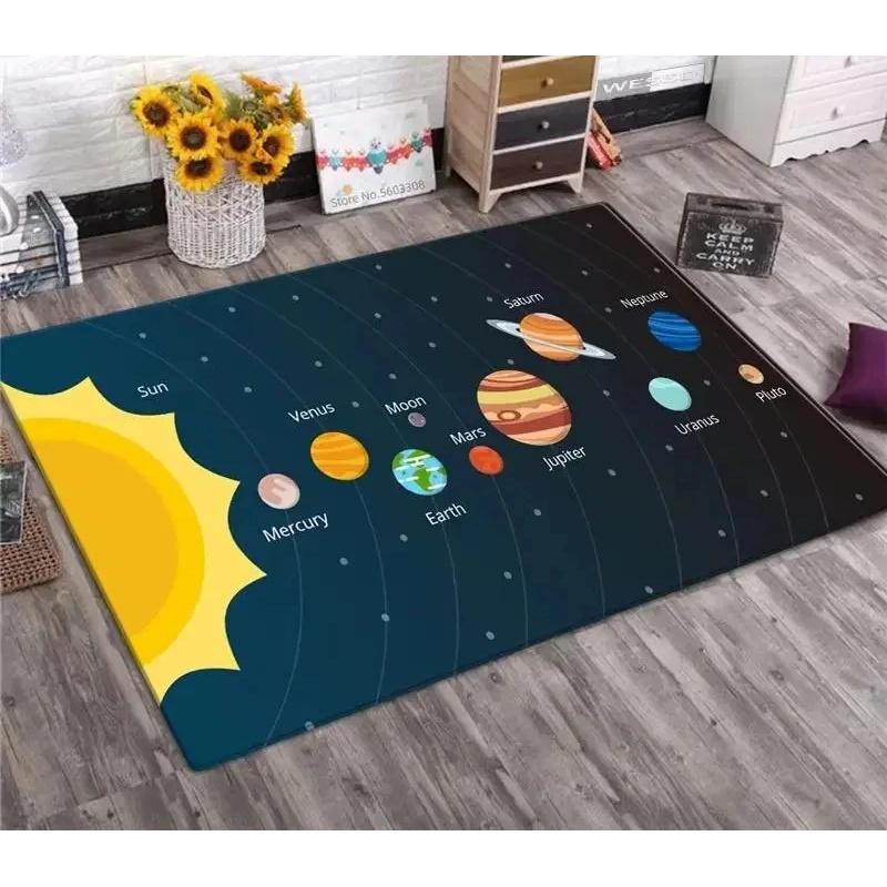 Solar System Rug Galaxy Planets Print Modern Floor Carpet For Living Room Kids Room Decor Non-Slip Soft Space Theme Rugs