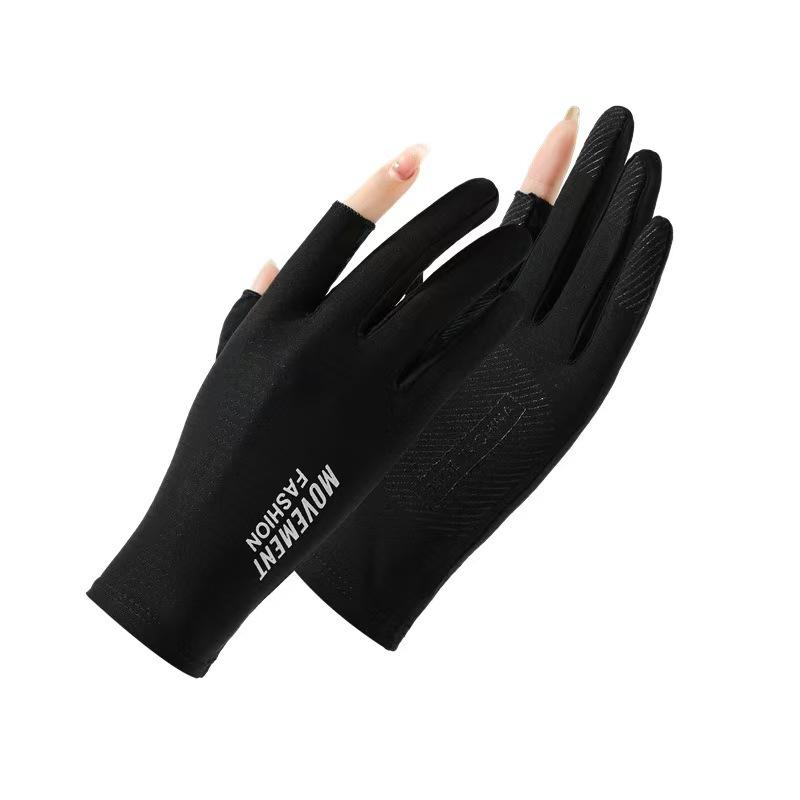 Cycling Gloves for Men and Women Summer Thin Ice Silk Breathable Touch Screen Driving Fishing Anti Slip Flip Two Finger Sun Protection Gloves
