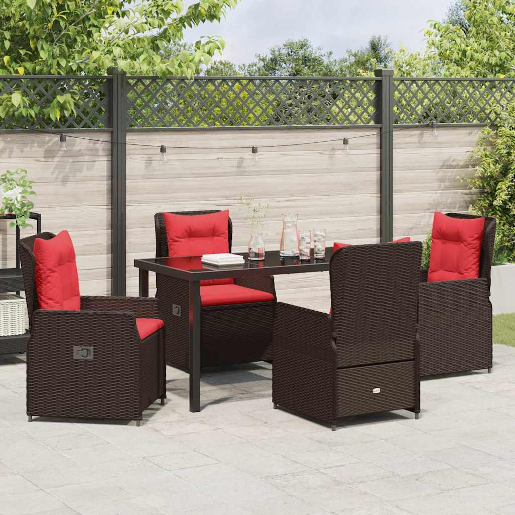 Garden Dining Set with Cushions 5 Pcs Brown Poly Rattan