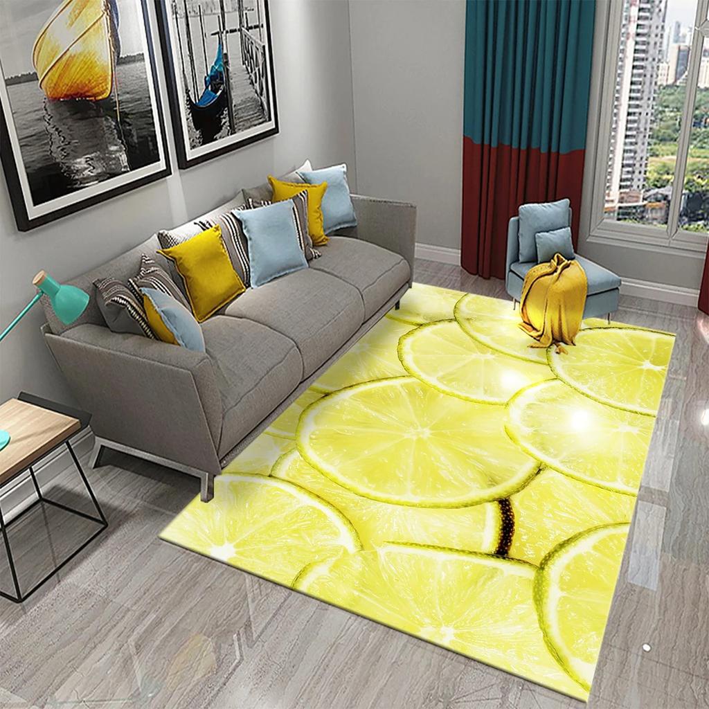 Yellow And Green Lemon Carpet Fresh Fruit Pattern Doormat Bathroom Kitchen Non-Slip Carpet Bedroom Living Room Decor
