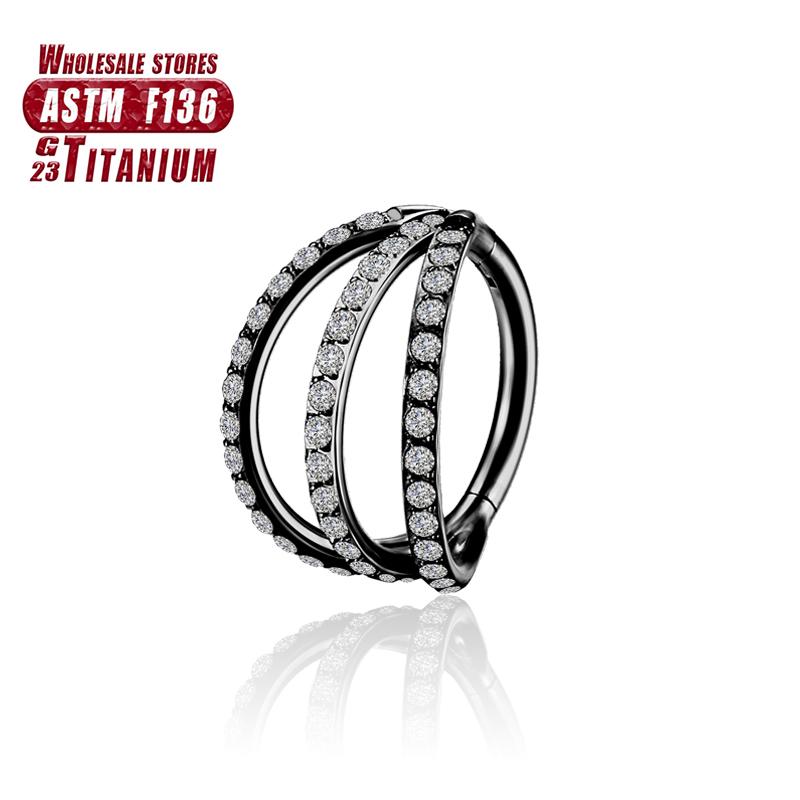 F136 Titanium Piercing Double Layered Triple Stack Hinged 16g Zircon Nose Ring Helix Cartilage CZ Small Cartilage Septum Clicker