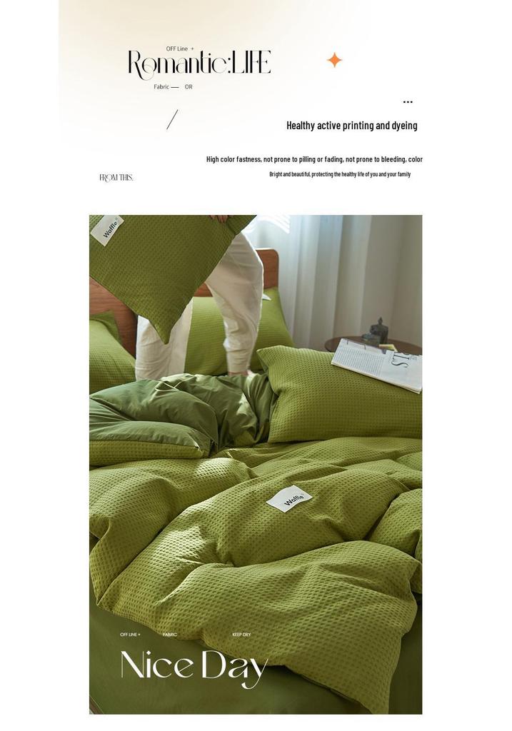 Class A Cotton Waffle Weave Luxury Bedding Set: Duvet Cover, Bed Sheet, & Pillowcases