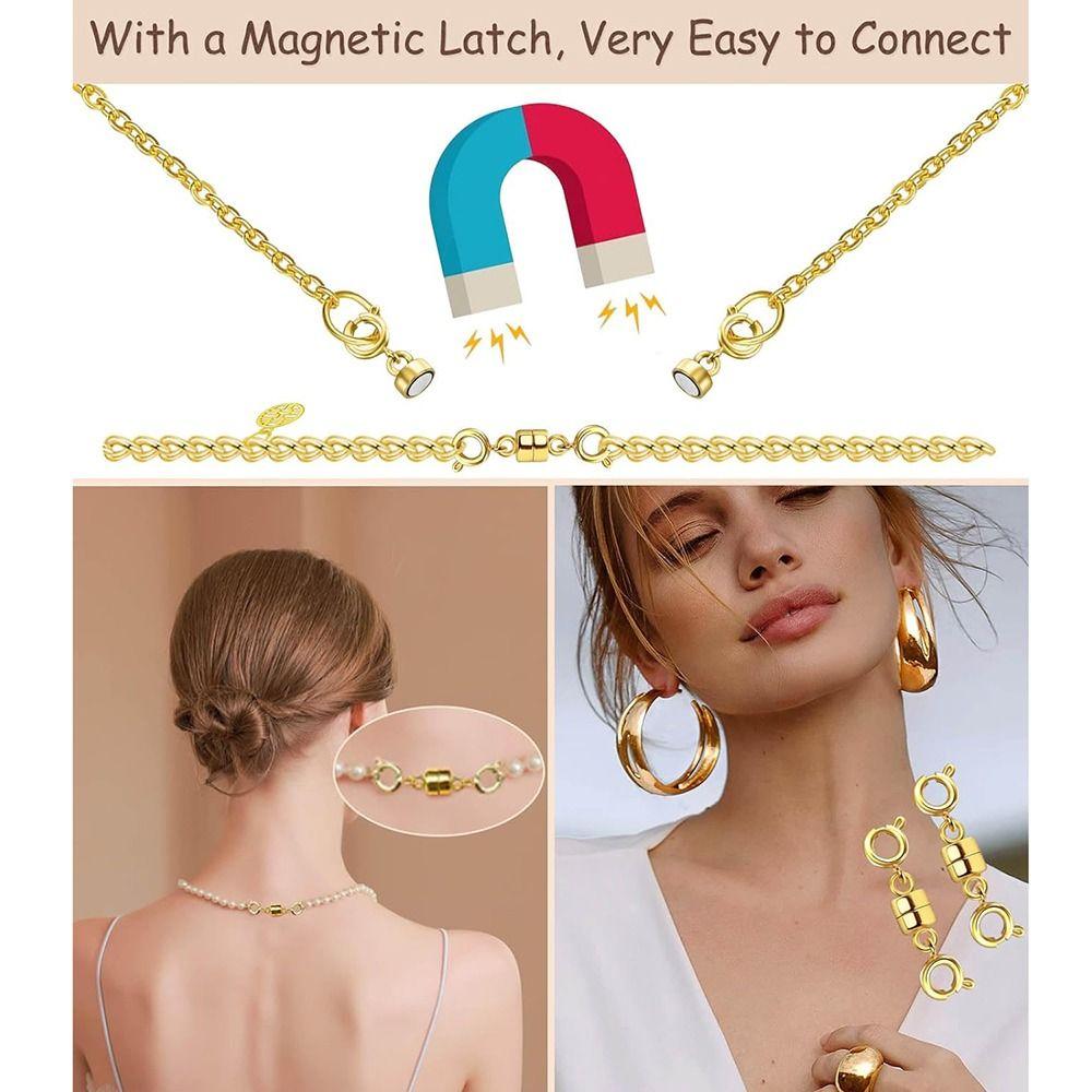 8Pcs Gold Silver Double Magnetic Necklace Clasps Jewelry Clasps Converters Jewlery Accessories