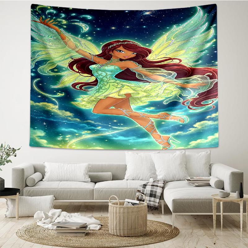 Winx Club Print Tapestry, Backdrop, Easy Setup, Ideal for Bedroom, Office & Living Room, with Aesthetic Wall Hanging Decor.