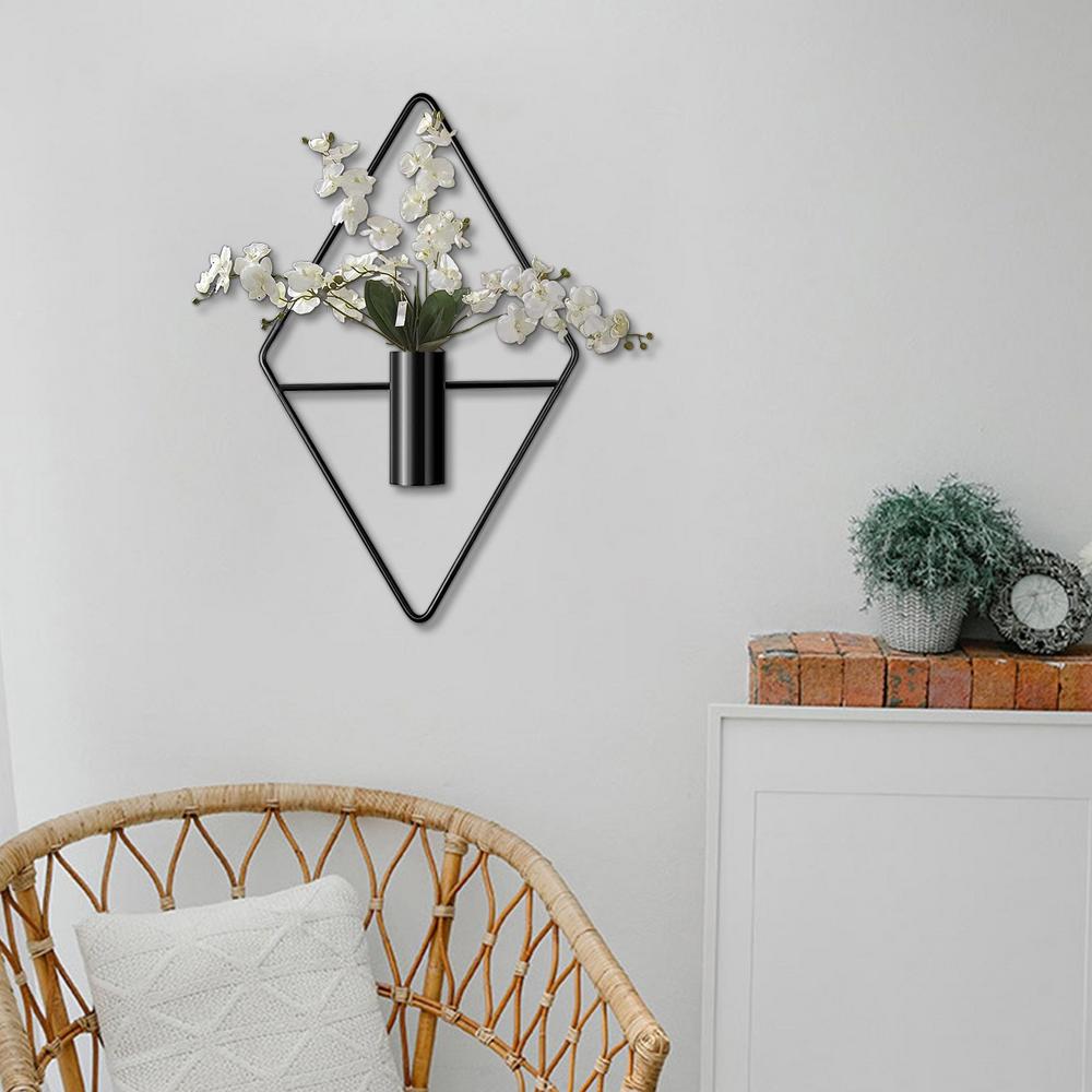 Modern Wall Hanging Vase Decor Geometric Metal Wall Mount Flower Vase Artificial Plants Art Nordic Living Room Office Home Decor