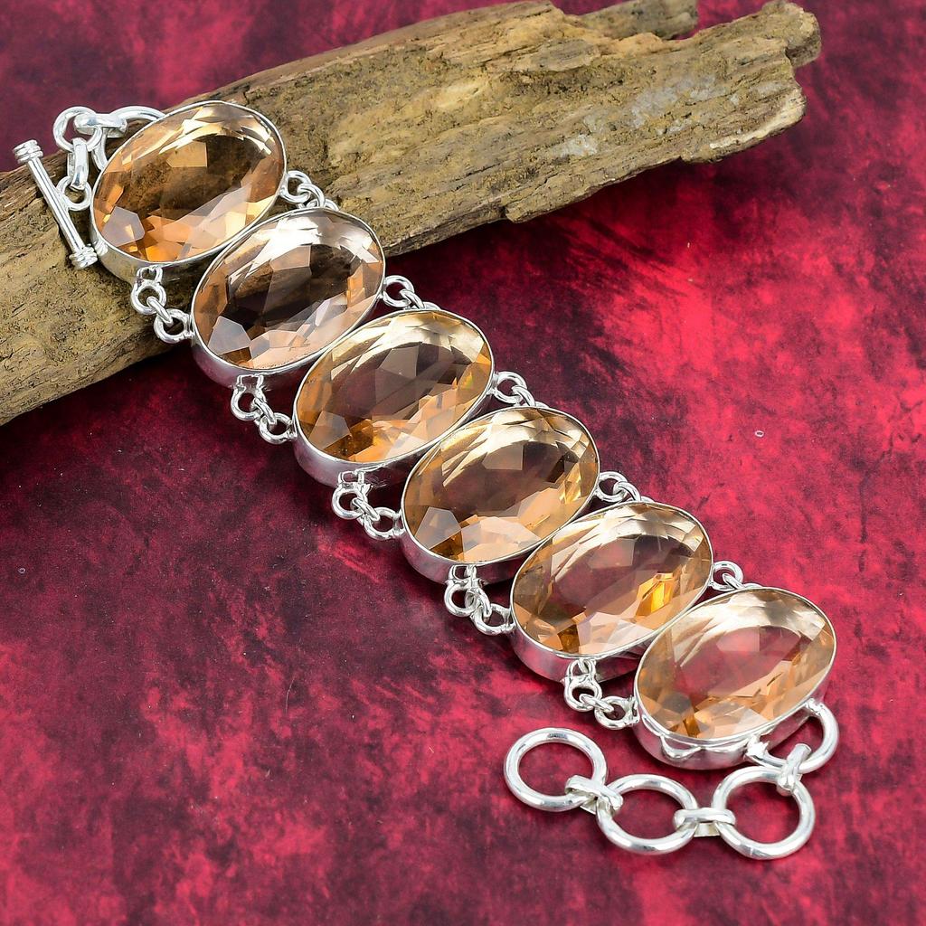 Faceted Morganite Gemstone Handmade Bracelet , 925 Solid Sterling Silver Adjustable Chain Bracelet ,Dainty Jewelry For Gift