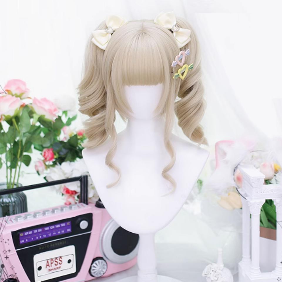 WTB Synthetic Wig Female Cute Fresh Claw Clip Deep Double Ponytail Straight Hair Wig With Bangs Christmas Cosplay Party Wig