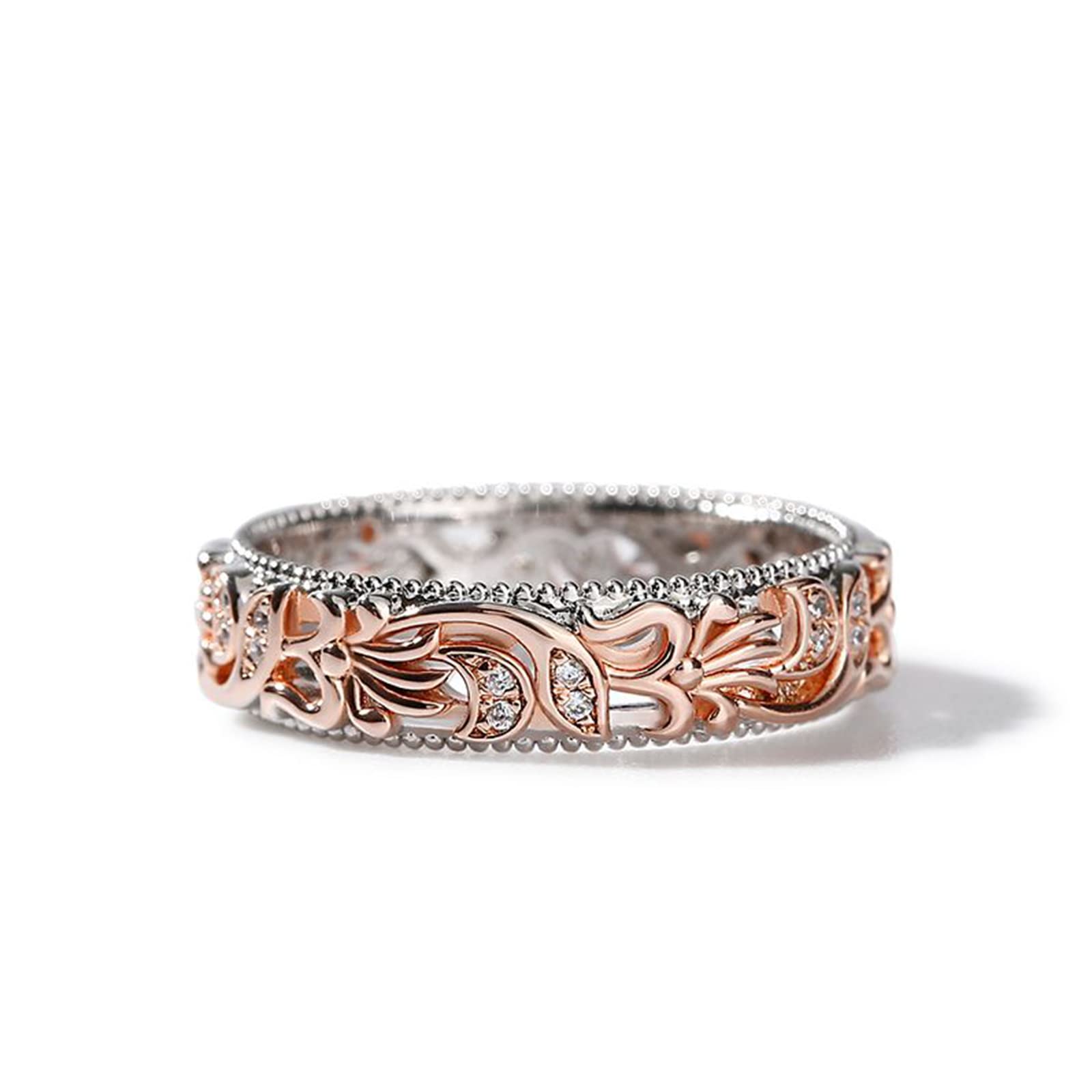 

Silver Ring Hawaiian Jewelry Ring Flower Leaf Motif Openwork Silver Ring Cute Stylish [Jeulia] Women s (Rose Gold, 11) рожевий колір золота