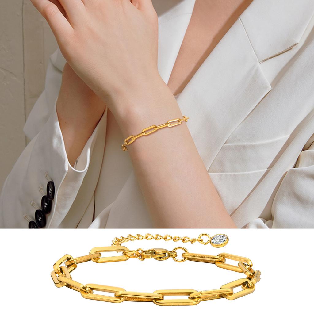 Paperclip Chain Bracelet for Women , Rectangle Link Stainless Steel, Adjustable Fashion Jewelry