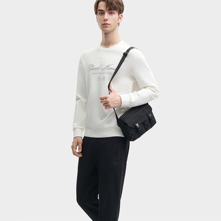 FILA 2023 Autumn New Knit Pullover Casual Sports Solid Color Sweatshirt Men sweatshirt Cloud-Mushroom-White F11M348203F-WT