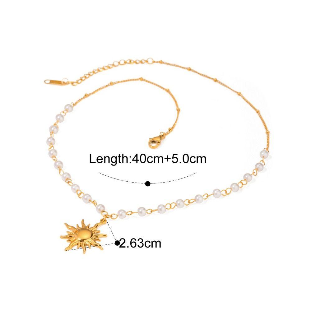 Gold Sun Pendant Necklace Waterproof Fashion Neck Chain New Pearl Beads Necklace For Women