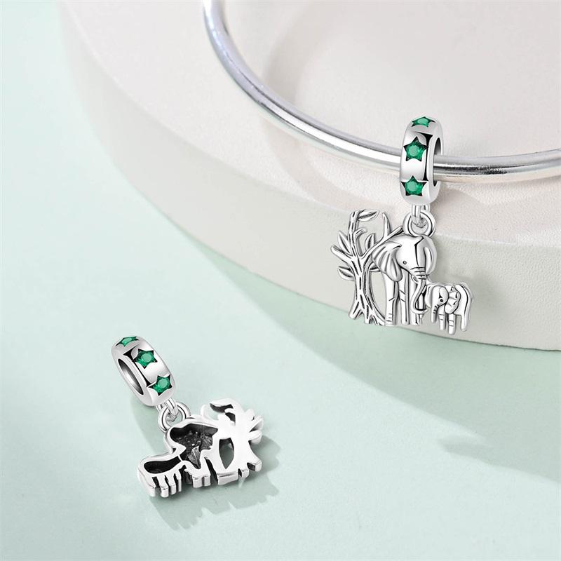 Copper Elephant Bamboo Pendant Seesaw Heart Zircon Beads Alpaca Charms Safety Chain Fit Diy Bracelets Jewelry Gifts