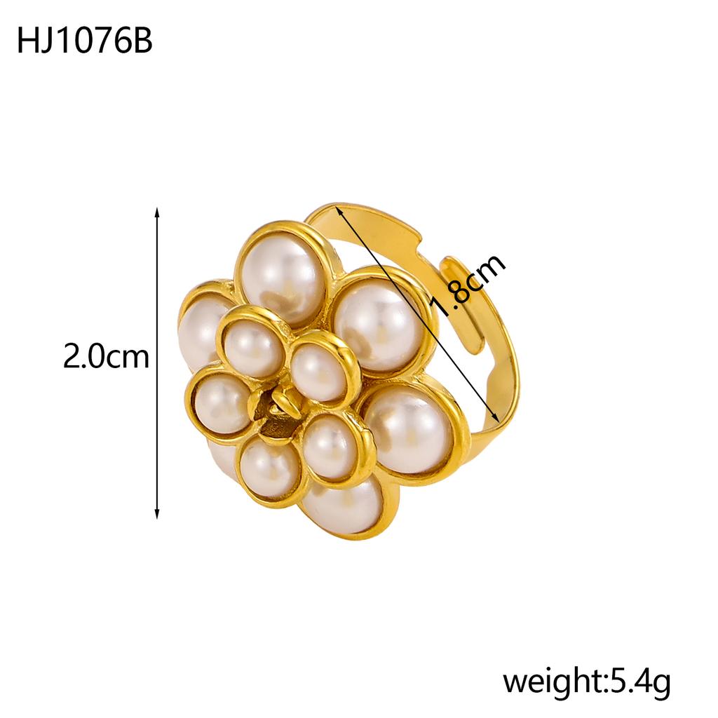 CARLIDANA New Gold-Plated Stainless Steel With Pearl Rings Jewelry Women Zircon Flower Butterfly Leaf Rings Adjustable Fashion