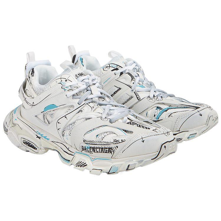 Balenciaga Track 1.0 Lace Up Low Top Chunky Sneakers Women's White Distressed 542436W3SRA9014