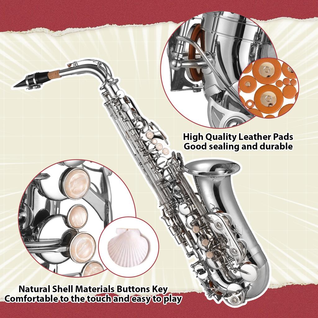 Btuty Eb Alto Saxophone Brass E Flat Sax 802 Key Type for Student Beginner Professional Natural