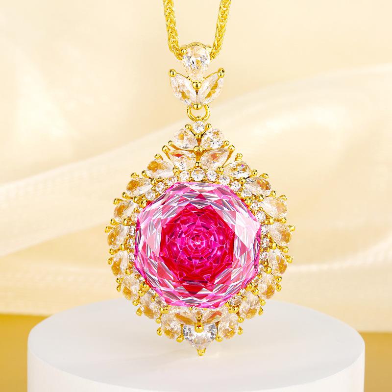Jewelry Copper Bottom Gold Plated Rose Cut Colored Vintage Gold Pendant Main Stone 18Mm