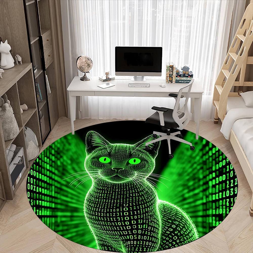 1pc Matrix Cat Office Round Area Rug, Indoor Mat Suitable ForOffice, Under Office Chairs Bedroom Living Room Home Decor T155