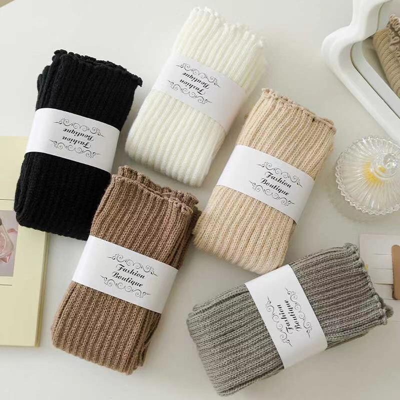 Japońskie dzianinowe getry w jednolitym kolorze dla kobiet - wyszczuplające, ciepłe, modne skarpetki jesienno-zimowe