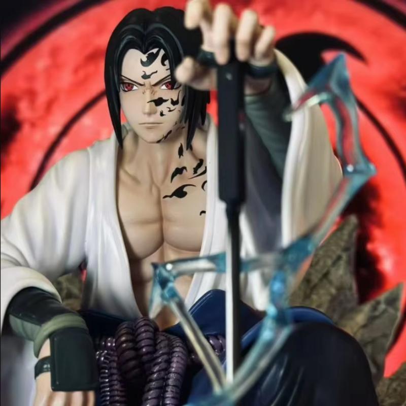 NARUTO Uchiha Sasuke Mantra Seal Action Figure Sitting Pose Pvc Model Statue Collection Decoration Toys Gift Ornaments