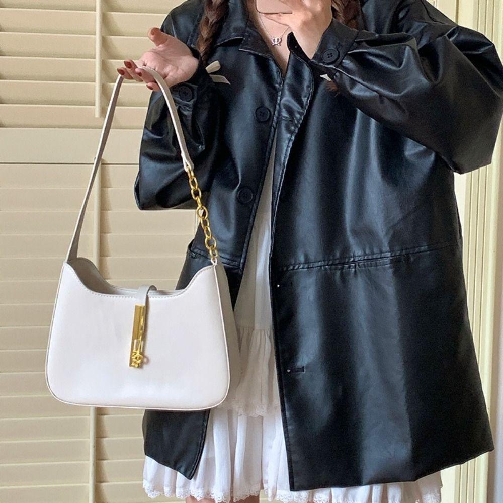 Fashion Retro Shoulder Bag Spicy Girl Vintage Underarm Bag Pure Color Shoulder Bag  Streetwear