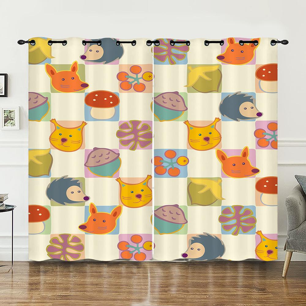 Curtain Cute Illustration Curtain Digital Printing Blackout Curtain No Punching