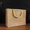 Bamboo Handle Jute Tote Bag - Retro Burlap Shopping & Gift Bag for Tea Storage