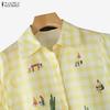 ZANZEA Women Casual Turn Down Collar Loose Short Sleeve Print Blouse