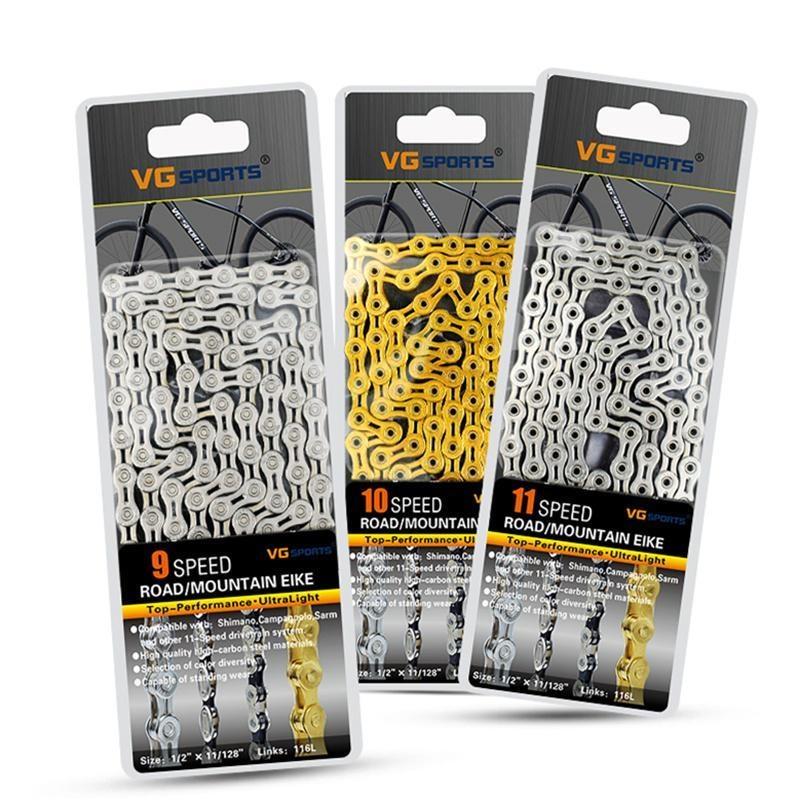 Ultraleichte 9 10 11-Gang-Fahrradkette, halbvoll hohl, 116L, Silber/Gold, Mountain MTB Rennradketten