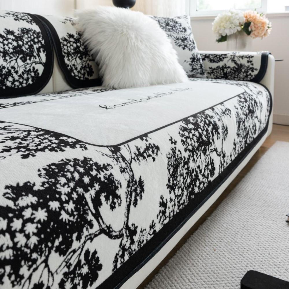 

Чехол для дивана из нескользящего листа для гостиной, летний универсальный чехол для диванной подушки из шенилла черного и белого цвета, чехол для дивана, чехол Funda 70X70