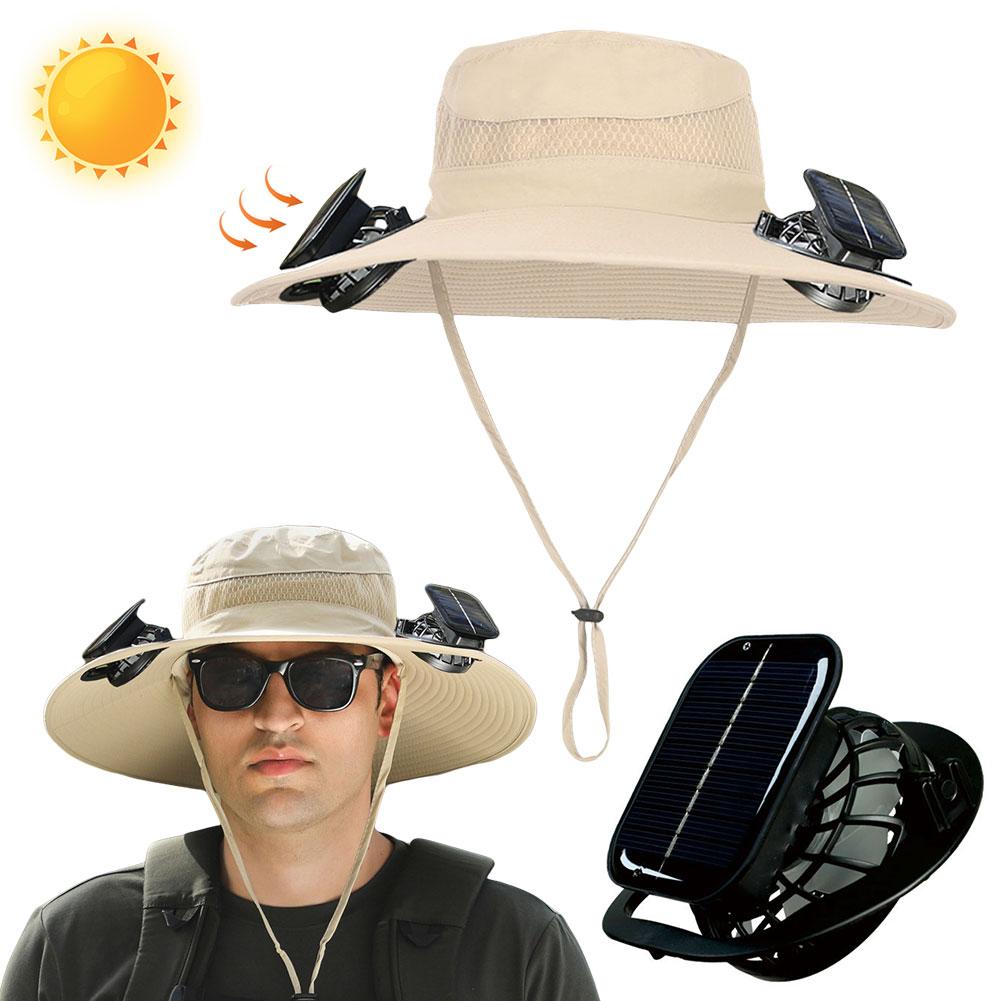 Solar Rechargeable Single/Dual Fan Fisherman Hat Outdoor Big Brim Sunscreen Quick Dry Fishing Hat Portable Mute Fan Caps for Man