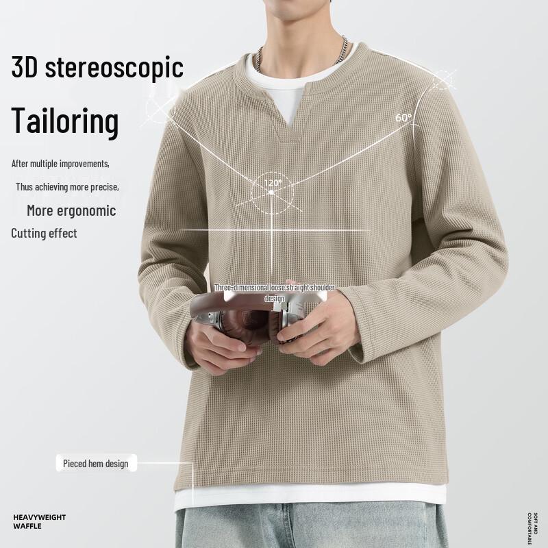 JEEP SPIRIT Men's Waffle Knit Long Sleeve Faux Two-Piece T-Shirt