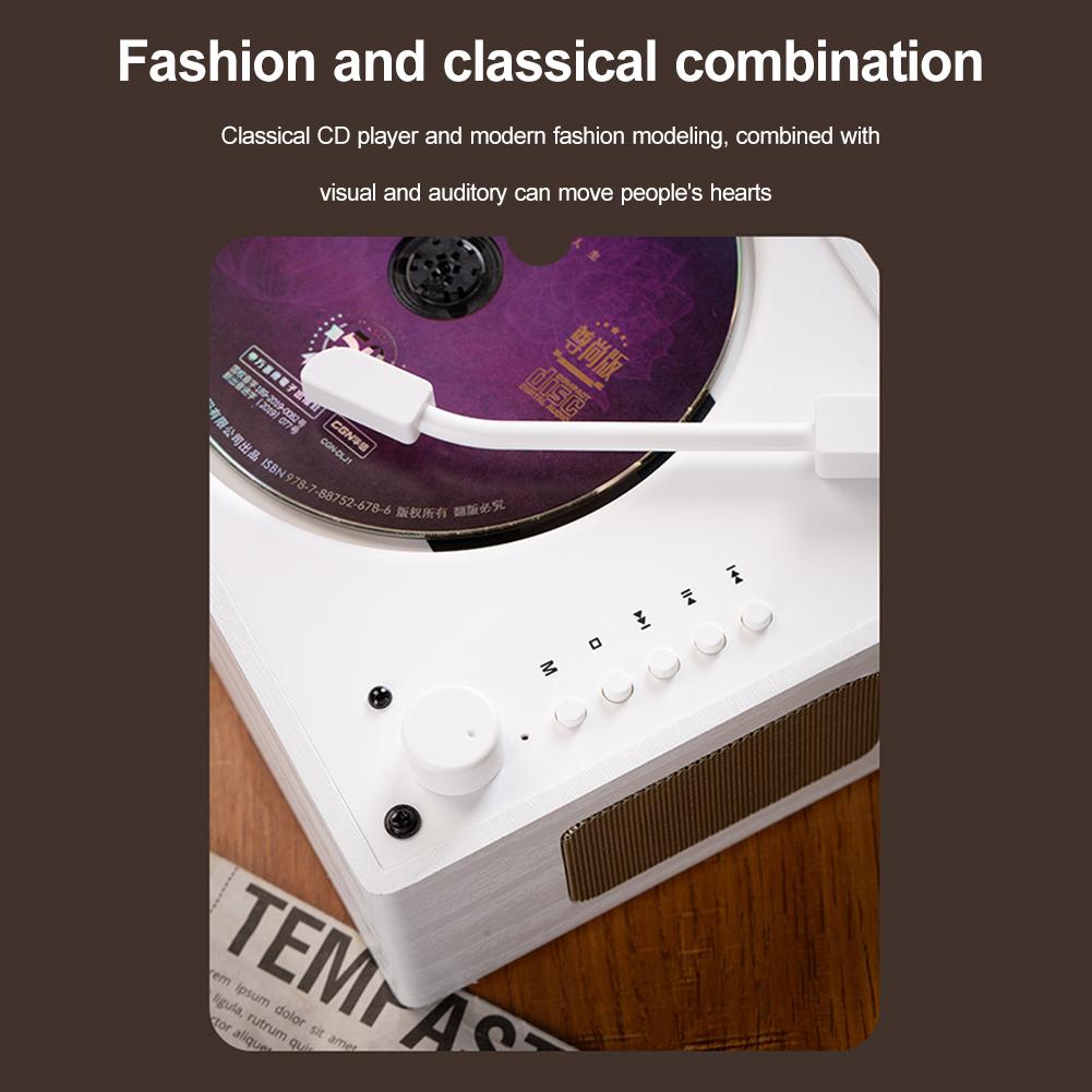 Retro CD Player Vintage Leather CD Player Bluetooth 5.0 Built-in Music Player Portable Rechargeable Speaker with Remote Control