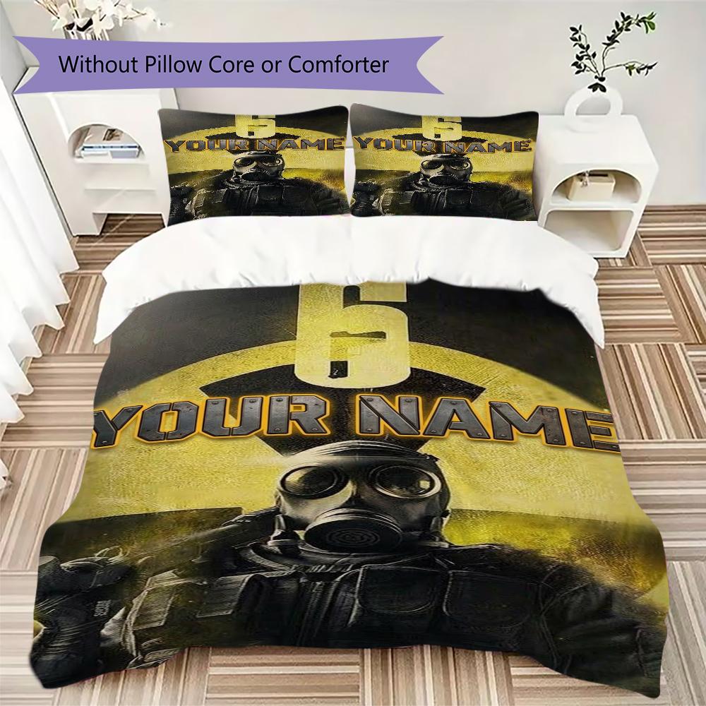 Custom Name Rainbow Six Siege Pattern Bedding uilt Set uilt Cover Pillowcase Home Decoration Birthday Gift (1*duvet cover+2*pillowcase without core)