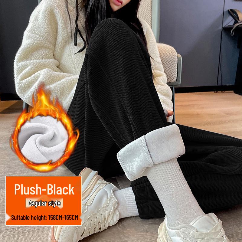 2025 Women's Winter Fleece-Lined Lambswool Sweatpants - Extra Long, Thickened Joggers with Cuffed Corduroy Design