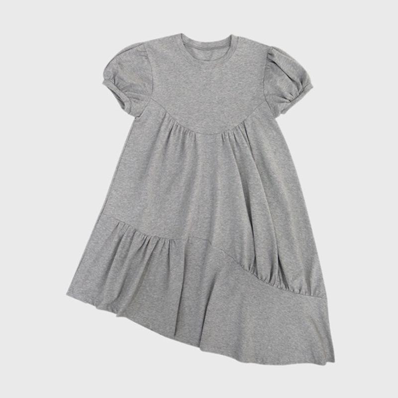 

Korean Style Grey Puff Sleeve Pleated Dress for Women - Summer 2025 Collection One Size серый
