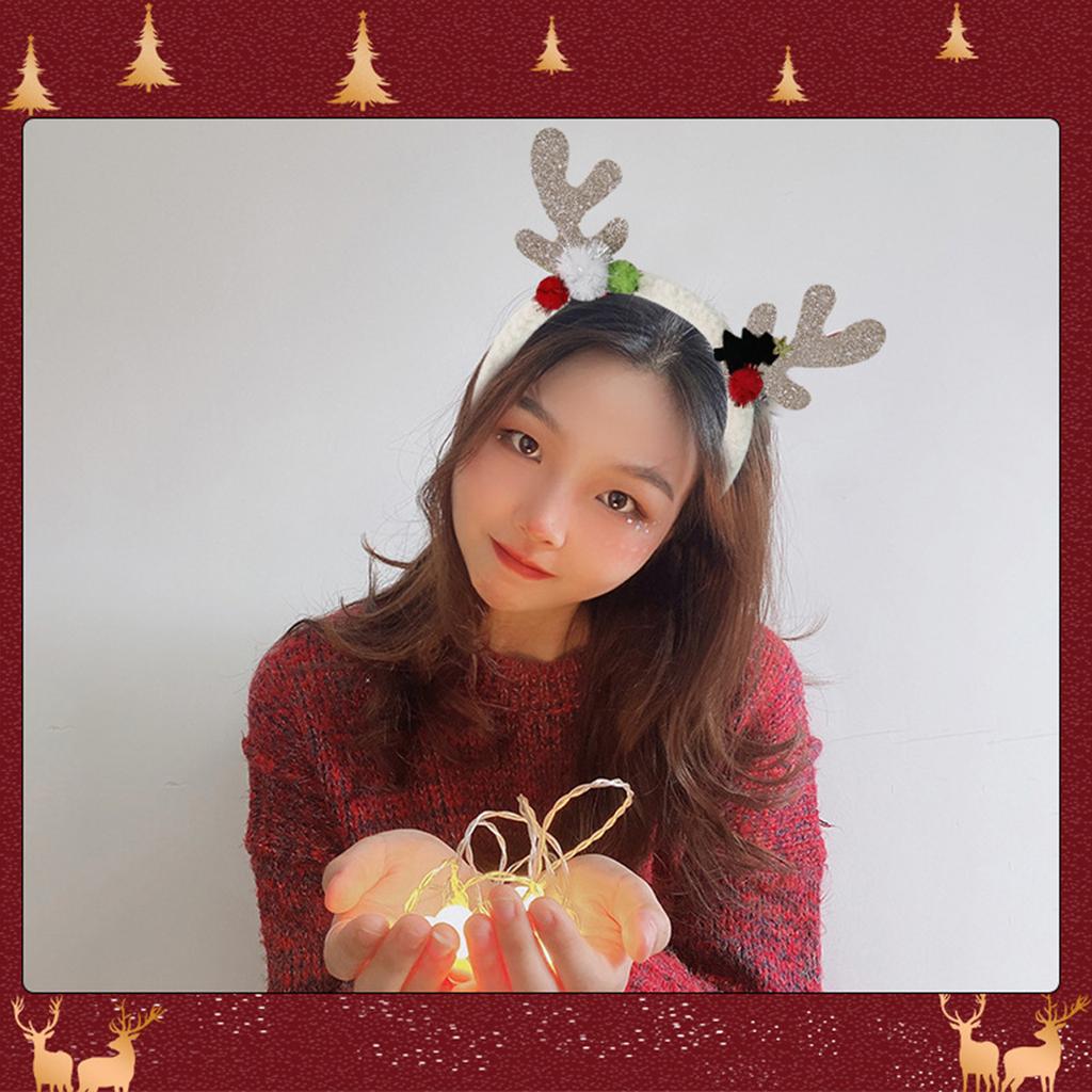 Reindeer Antler Shape Hair Hoop Teens Women Photoshoots Hair Holder Christmas Cosplay Party Headband with Sequins