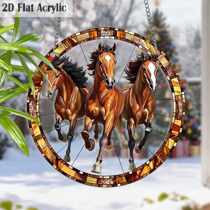 

Acrylic Three Horses Christmas Suncatcher Stained Glass Effect Window Hanging Ornament Equestrian Holiday Gifts 20cm/7.87Inch