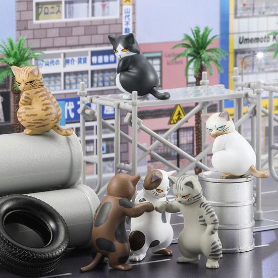 6Pcs Threatening Cat Figurine PVC Cartoon Social Kitten Statue Animal Sculpture Home Office Desktop Bookshelf Decoration Ornament