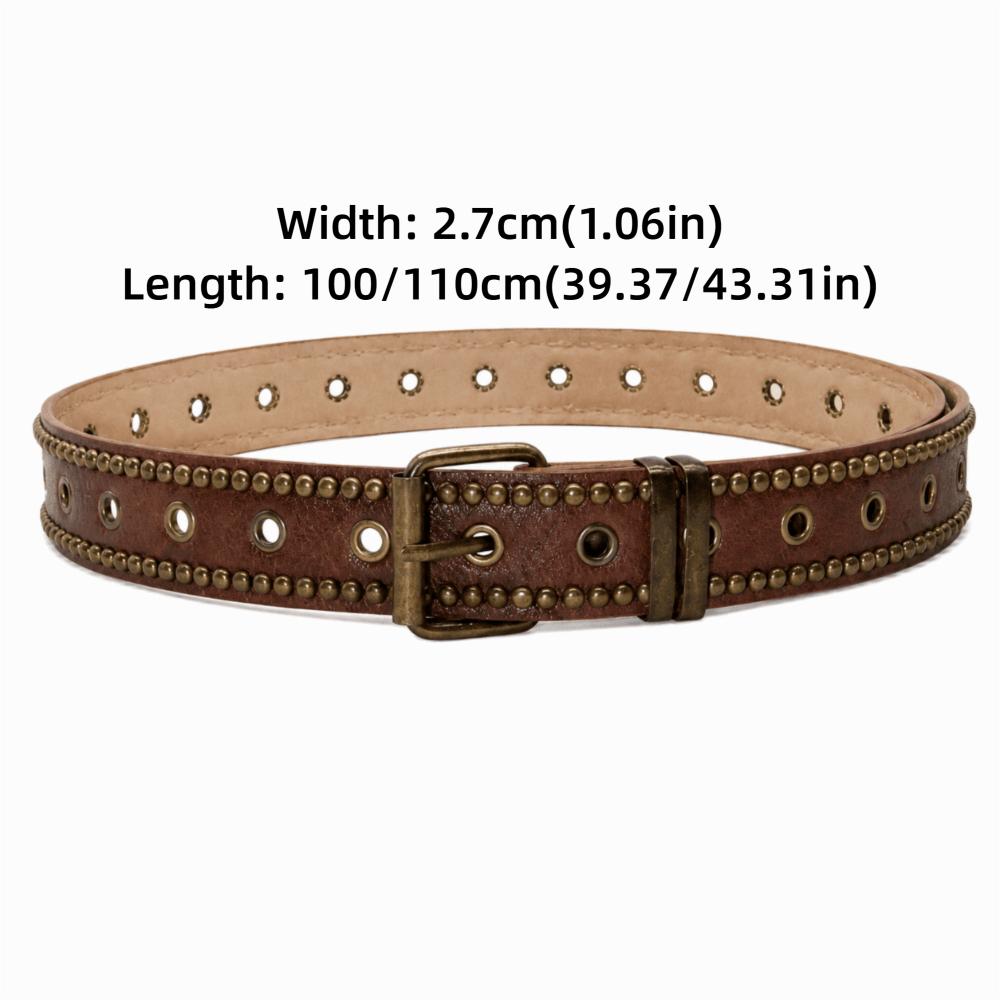 Multi Hole Studded Leather Belt Rivet Studded Retro Belt Retro Waist Belt  Jeans Pants Dress