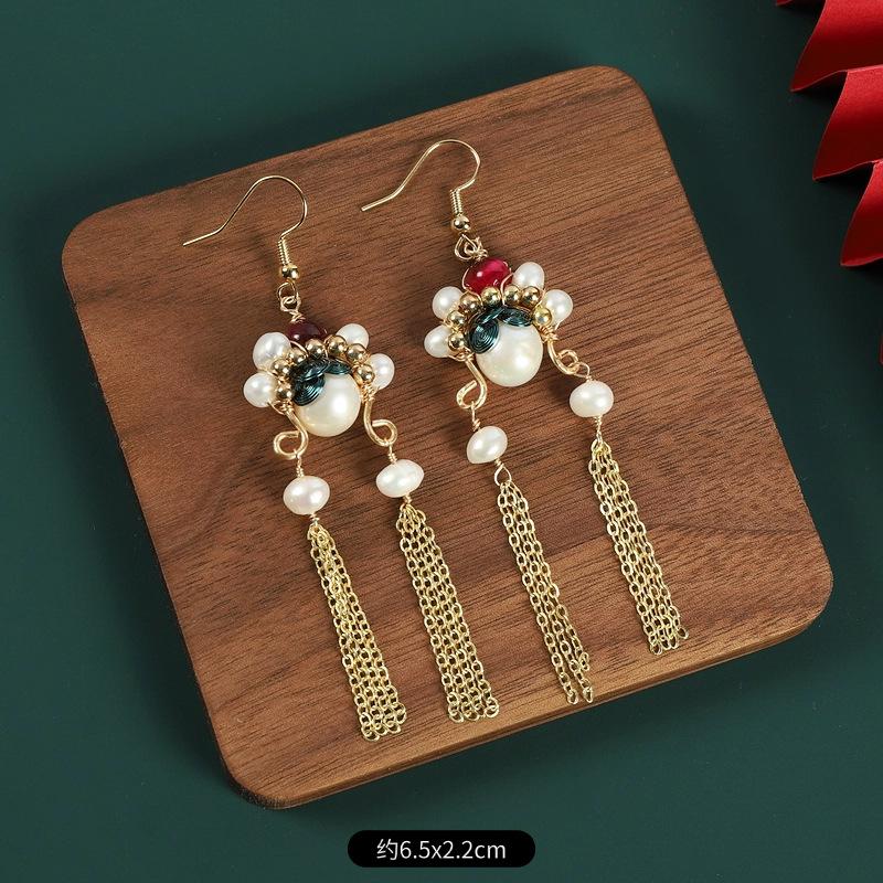 Dao Ma Dan face fringed pearl earrings design sense temperament long niche Guochao earrings women