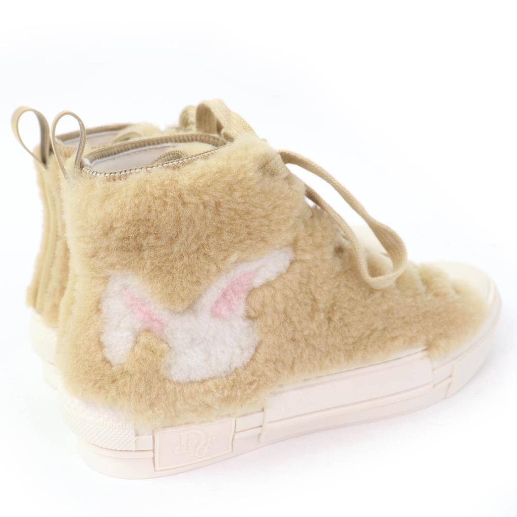 Pristine DIOR High Cut Sneakers B23 Rabbit Motif Shearling Beige Bore Women 37 Used