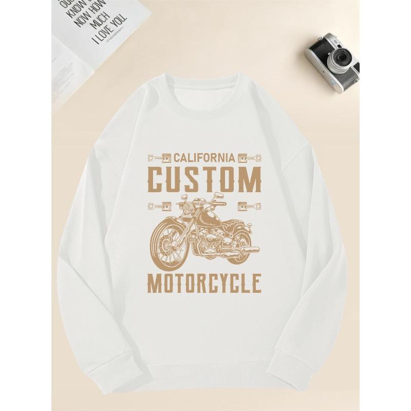 Men's Casual Crew Neck Sweatshirt with Motorcycle Graphic 100% Cotton Printed Long-Sleeve Crew Neck Pullover