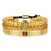 Hip Hop Leopard Head Zircon Copper Stainless Steel Bracelets Set For Men And Women