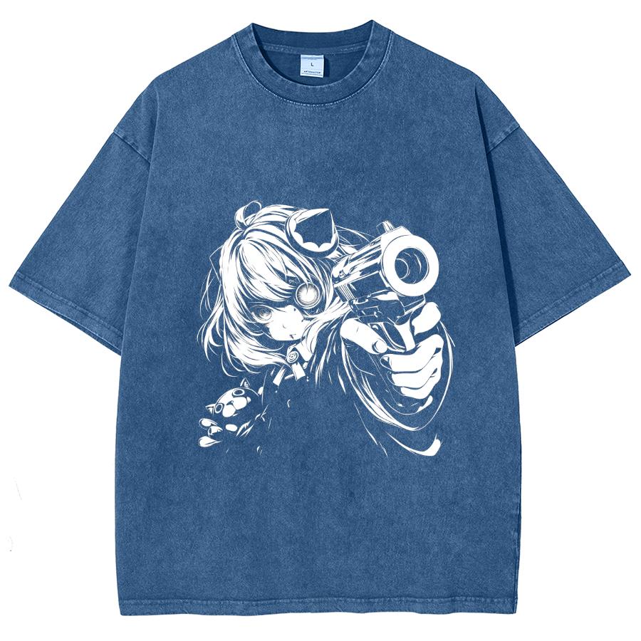 Japoński Styl Anime Portret Dziewczyny Kwiat Wiśni Damski T-Shirt Unisex Luźny Oversize Krótki Rękaw Design Sprany Top