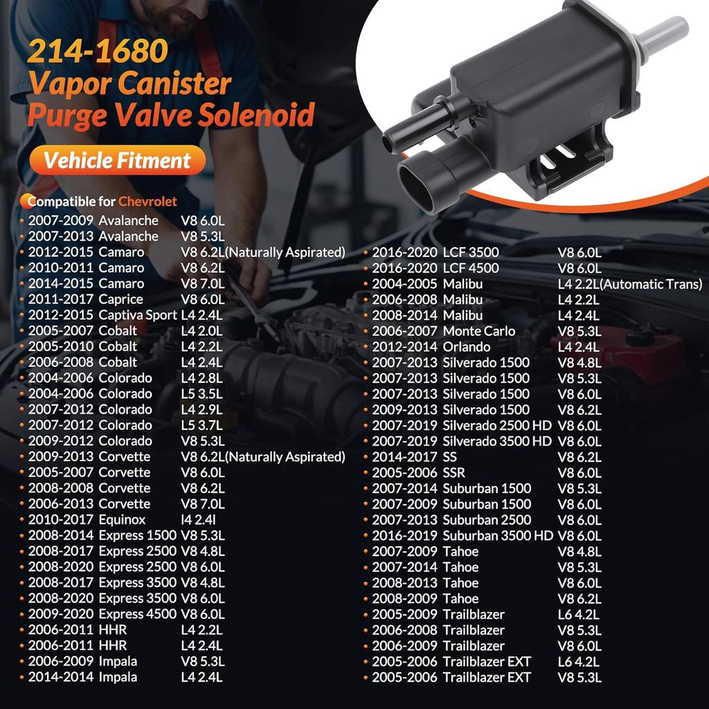 Vapor Canister Purge Valve Solenoid EVAP Compatible For Chevrolet Silverado, Tahoe, Trailblazer, Suburban, Colorado & GMC Sierra, Yukon & Buick