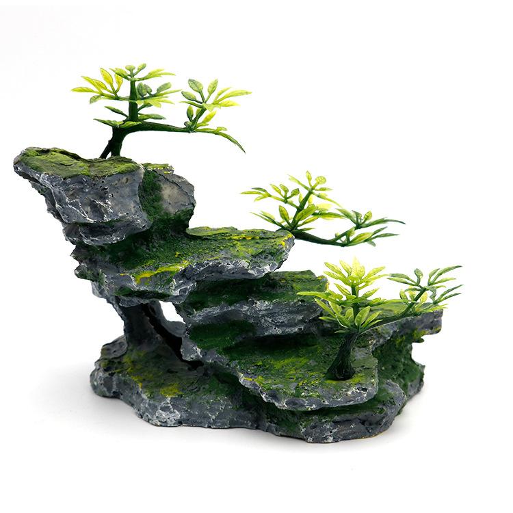 Rockery Mountain Resin Aquarium Landscape View Decoration Hill Hanging Bridge View Ornament Resin Fish Tank Decoration Large