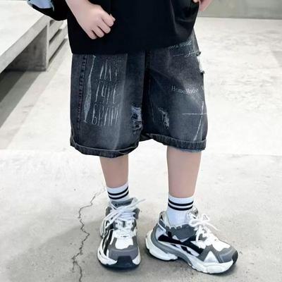 Stylish Black Korean-Style Boys' Summer Denim Shorts