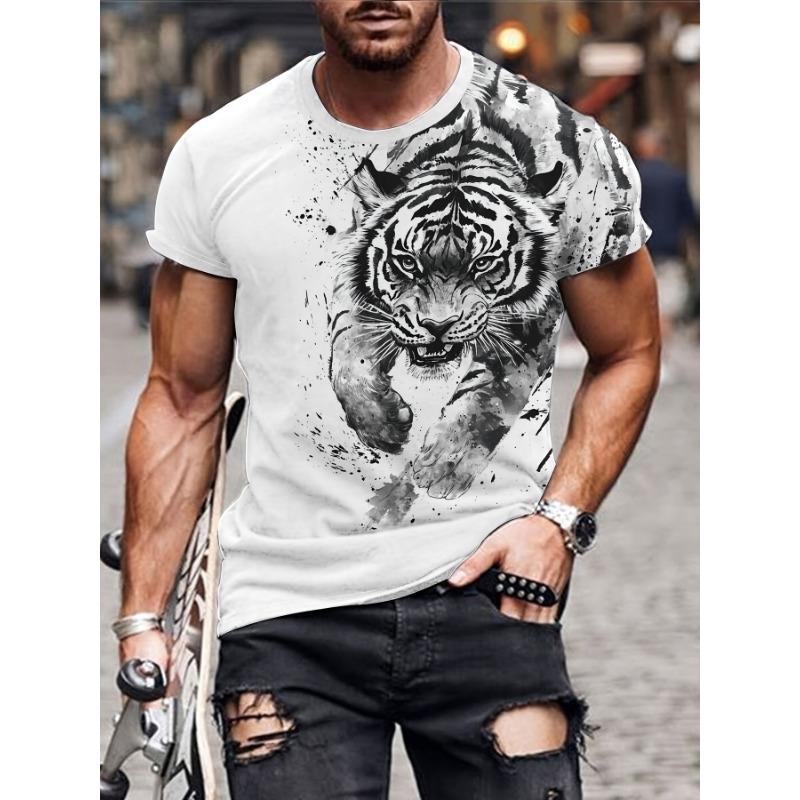 Men s 3D Tiger Print T-Shirt S