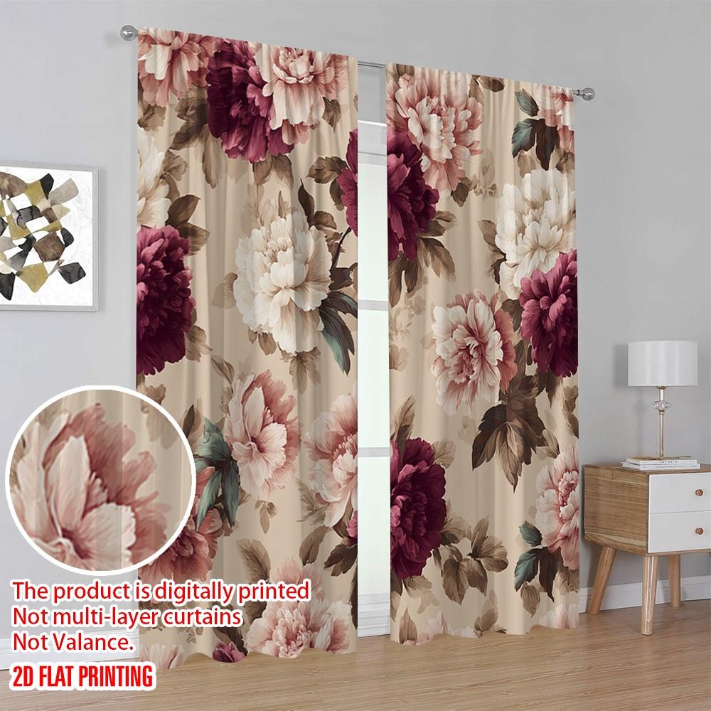 2pcs,2D plane printing Curtains Roller Blinds Floral Elegance Durable 100% Polyester Fabric (without rod) Decorations Inside