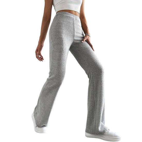 Women Pants High Waist Solid Color Ribbed Casual Trousers Slim Fit Spring